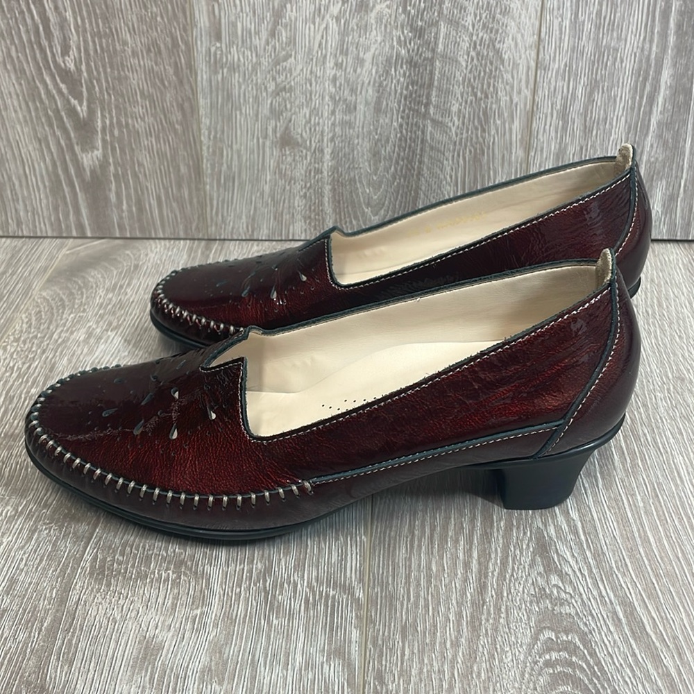SAS Sonya Bordo Patent Leather Slip On Pumps Heeled Moccasins 7.5W